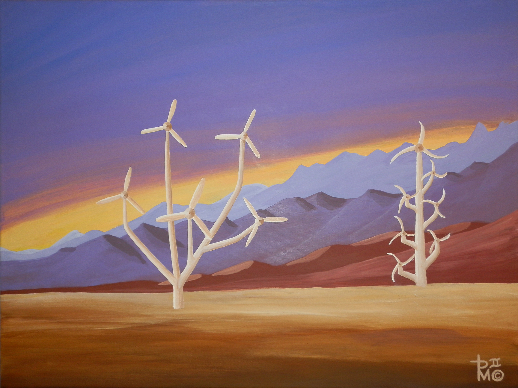 Desert Hills Windmills — original acrylic painting by Rowdy Mann