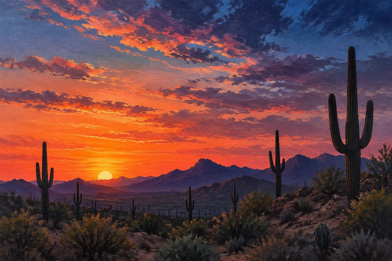 Saguaro Dusk — Southwest landscape painting